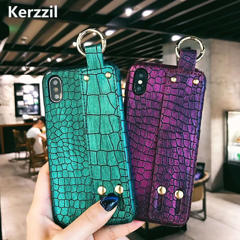 Кожаный чехол из крокодиловой кожи Kerzzil с ремешком на запястье для iPhone X XS и XR XSMAX 8 7