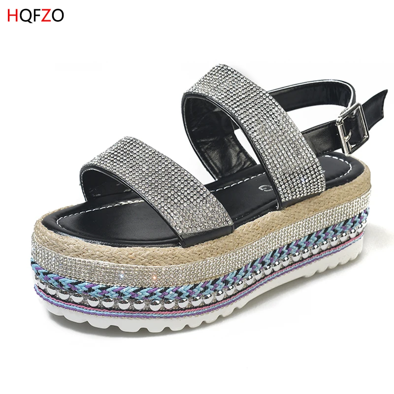 

HQFZO Casual Massive Sandals Women Summer Shoes Comfort Platform Cross-tied Thick Bottom Bohemia Sandals Flats Shoes Mujer