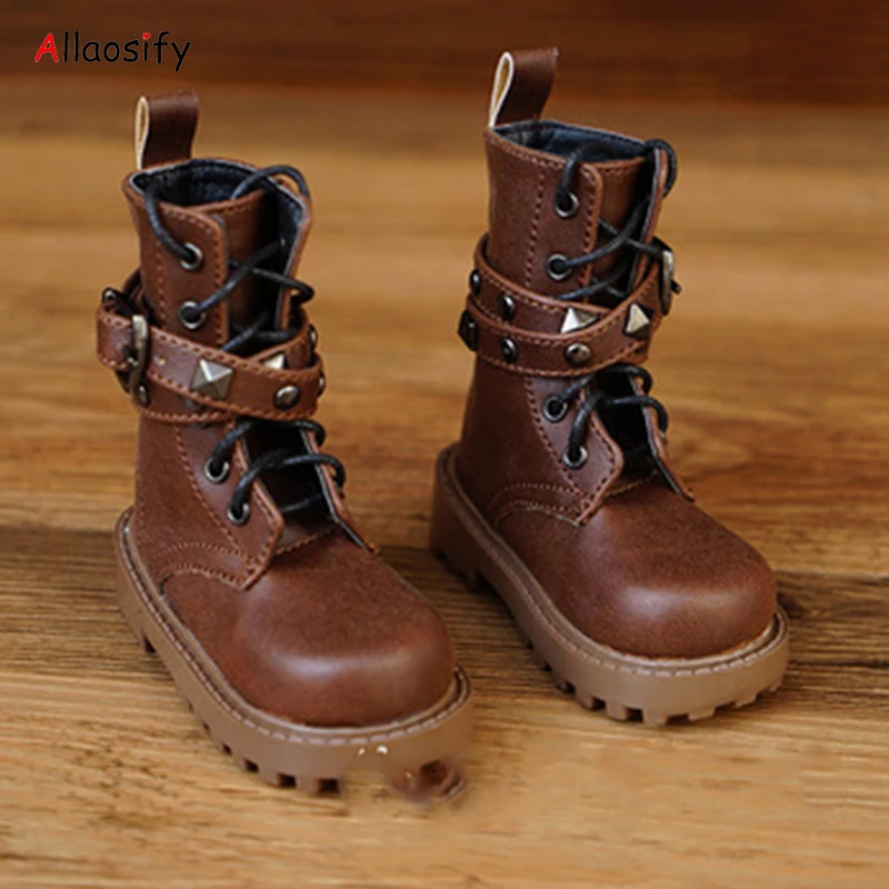 Allaosify BJD shoes 1/3 1/4 leather shoes black brown doll boots free shipping