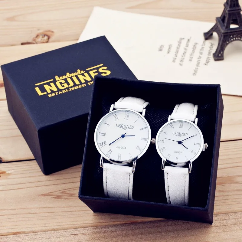

Montre Lovers Couple Watches White Pure Waterproof Top Couple Gift Clock Litchi pattern silk screen surface Quartz Wristwatches