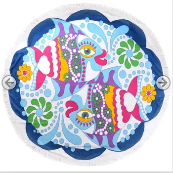 

1500mm Round Beach Towel With Tassels, 100% Cotton Large Reactive Printing Beach Towels
