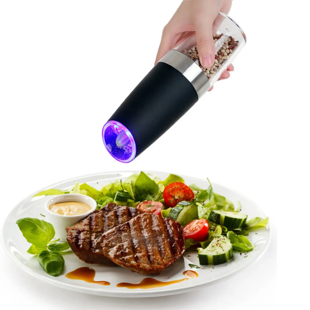 

Automatic Electric Pepper Grinder LED Light Salt Pepper Grinding Bottle Free Kitchen Seasoning Grind Tool Automatic Mills 2018
