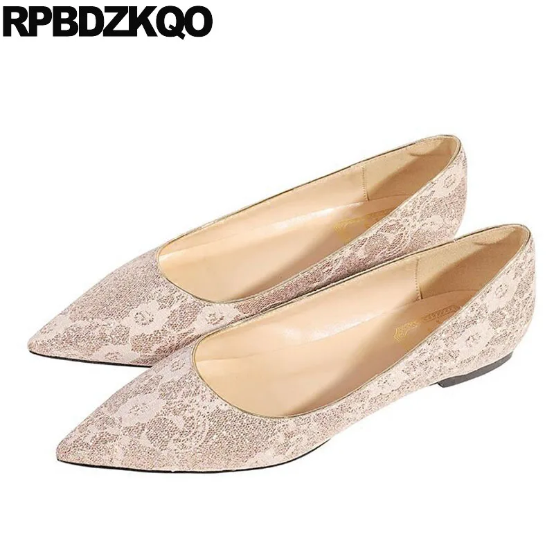 Women Flats Gold White Glitter Chinese Wedding Shoes Ballet Red Wine Slip On Dress Pointed Toe Ballerina Lace Sparkling Designer цена Women Flats Gold White Glitter Chinese Wedding Shoes Ballet Red Wine Slip On Dress Pointed Toe Ballerina Lace Sparkling Designer цены онлайн