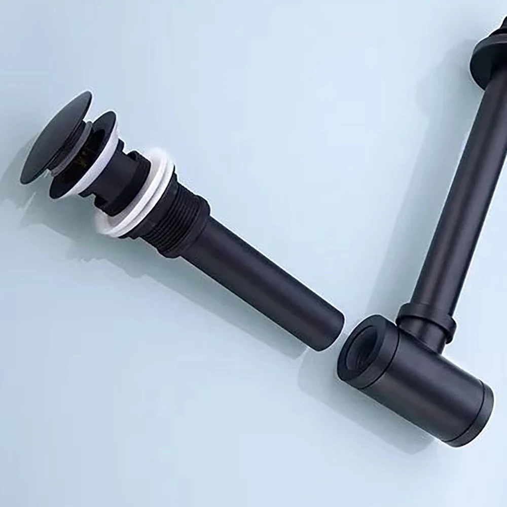 Матовая черная латунная всплывающая пробка для слива раковины с переливающимся