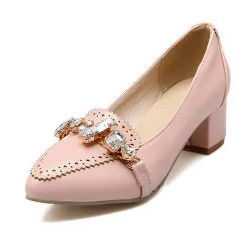 

Casual simple sweet date women pumps slip-on solid Rhinestone shoes pumps ponited toe square high heels Platform pumps