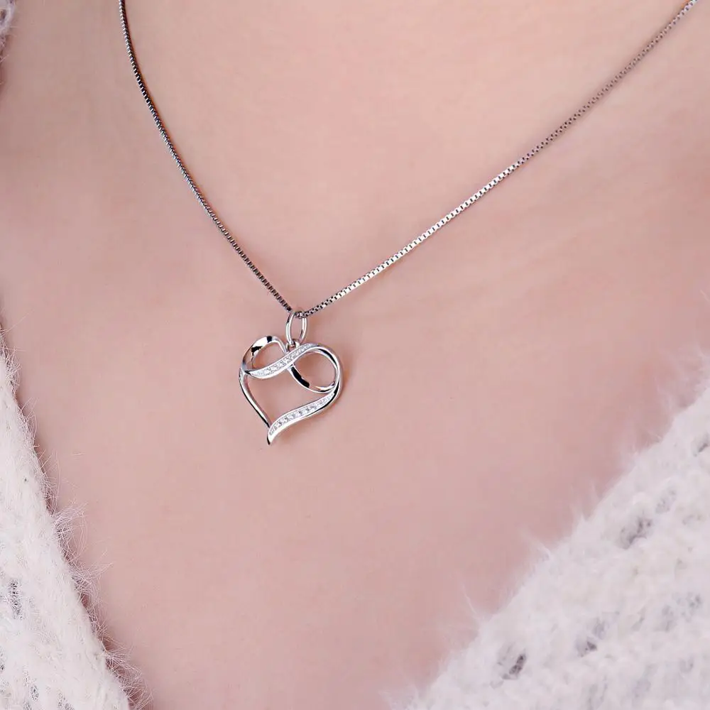 Heart Silver Pendant Necklace 925 Sterling Silver Choker Statement Necklace Women Silver 925 Jewelry No Chain
