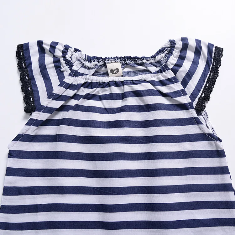 Hot Sale Children Girls Clothing Sets Striped Short Sleeve Blue Top T Shirt Crepe Shorts PP Pants 2Pcs Outfits Children Sets 