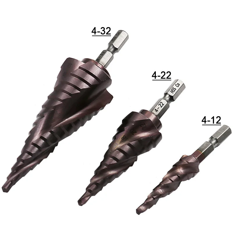 4-12 4-22 4-32 HSS спиральные 3 лезвия флейты стальные конусные ступенчатые сверла для металла Высокоскоростная сталь Дерево отверстие резак конусное сверло