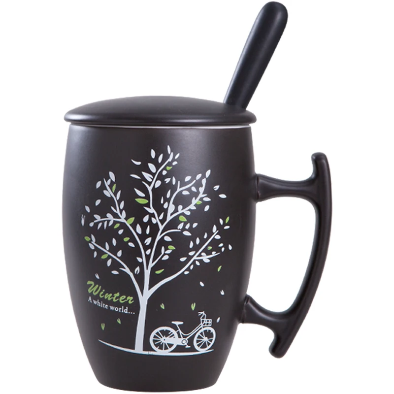 

400ml Creative simple couple ceramic mug large-capacity porcelain water mug coffee milk tea mug with lid spoon Free shipping