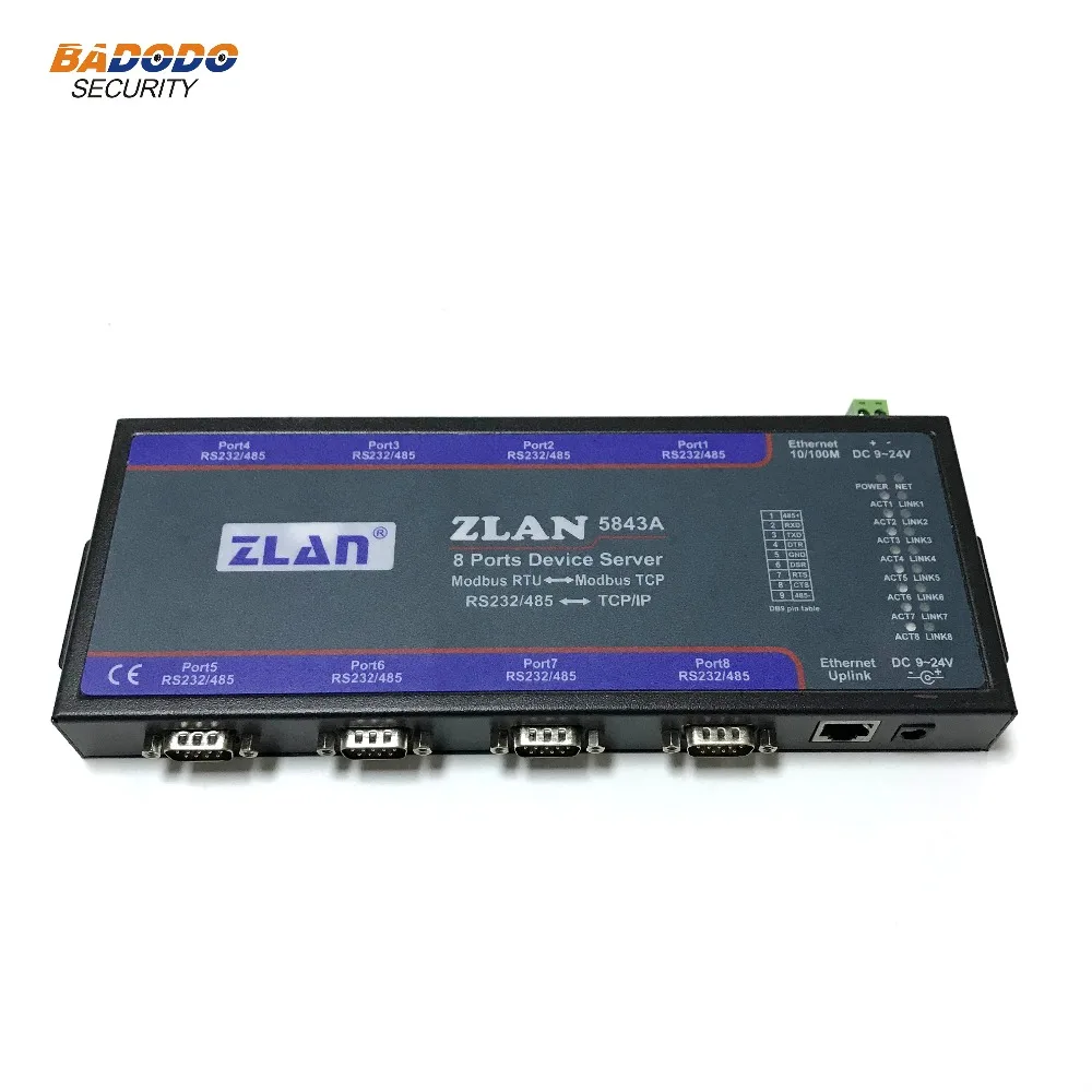 ZLAN5843A 8 портовый RS232 RS485 к Ethernet преобразователю нескольких последовательных