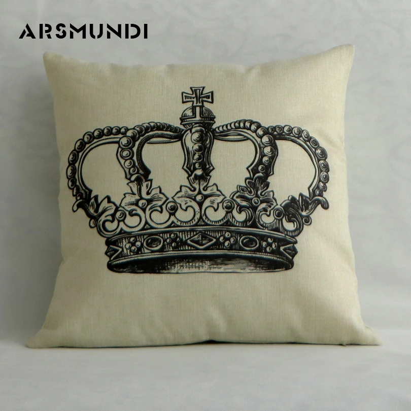 

Home Flax Simple Letter Cushion Cover Living room imperial crown Pillowcase decorative Cute Letter Pillow Cover Eco-Friendly