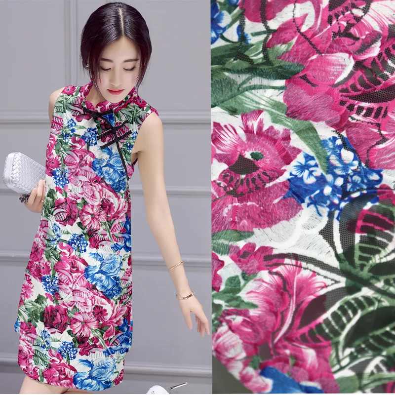 Pink Flower Mesh Embroidered Lace Fabric For Dress Fashion Tissus