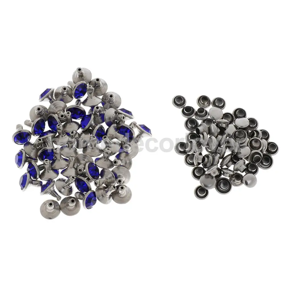 50 Sets Blue Rhinestone Rivets Crystal  Rivets Spots Studs Double Cap for DIY Leather Craft Clothes Bag Shoes Decor