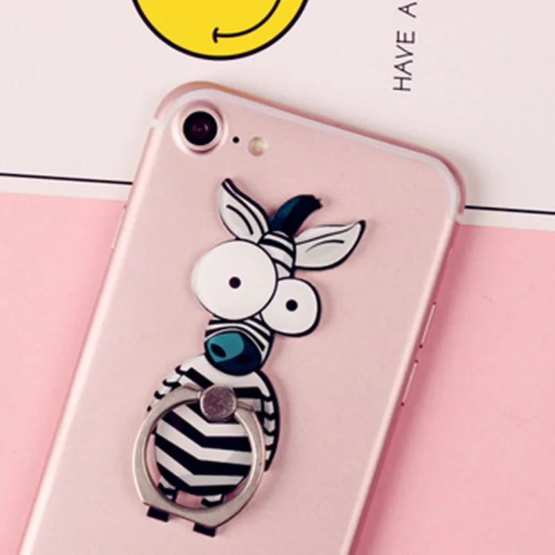 Creative Cartoon Animal Figure Metal Finger Ring Stand Holder for Mobile phone Elephant zebra Sticker Bracket phone Stand