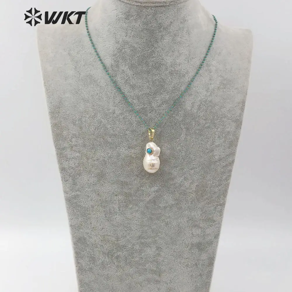 WT-JN091 белый жемчуг в стиле барокко ожерелье жемчуг с CZ& драгоценные камни шарм Женская мода ожерелье ювелирные изделия красочные ожерелье