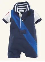 Retail Cute infant cotton Slash overalls 2016 New Summer fashion baby boys short sleeve patchwork rompers kids romper clothing