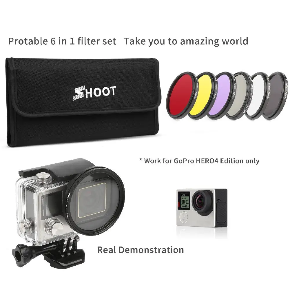 SHOOT Filter 52 мм/58 мм CPL ND набор УФ фильтров для GoPro Hero 7 6 5 Black 4 3 + Silver экшн камеры