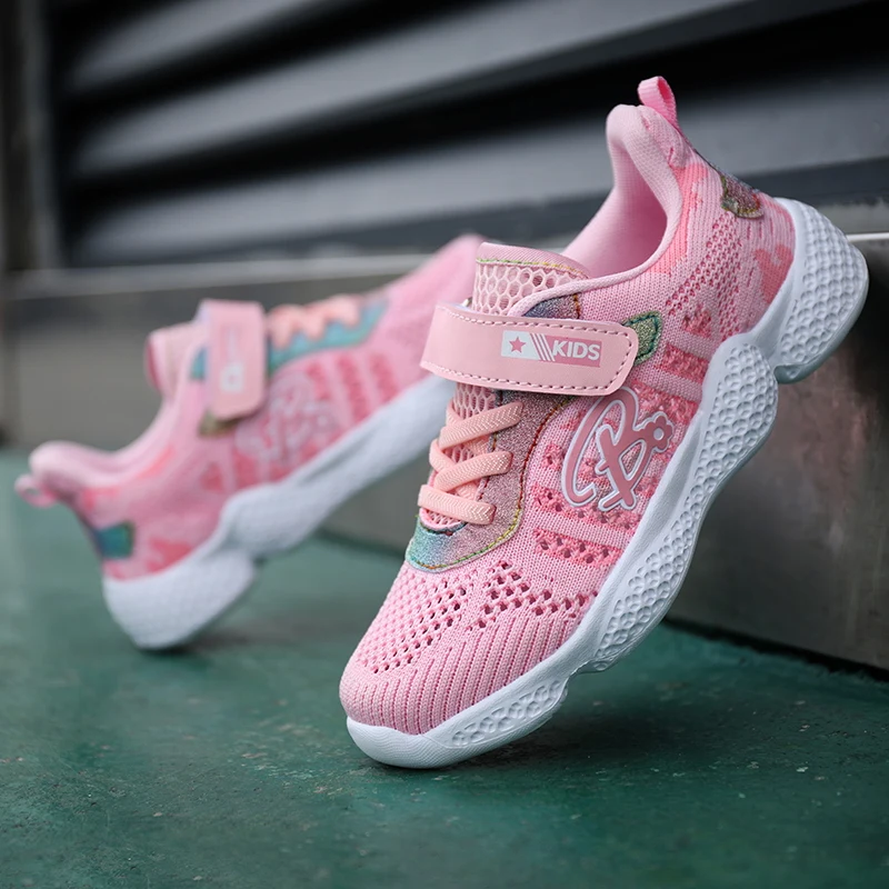 

Summer New Children Girls Sneakers Shoes Pink Purple Girls sports Shoes Kids Hook Loop Jogging Shoes Non-Slip Sport Trainers Gir