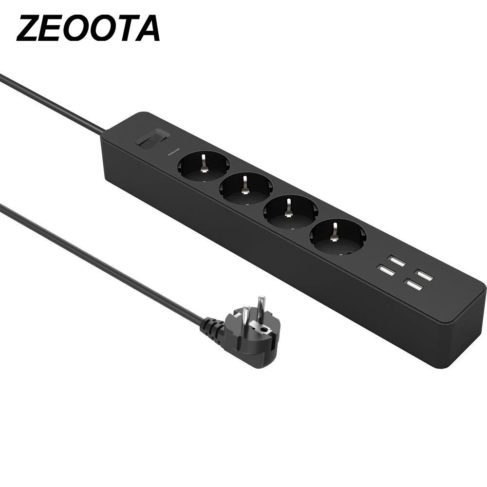 

Multiple Sockets 4 AC Outlets EU Sockets Surge Protector,4 USB Ports Charger with Overvoltage Protection 1.8m Extension Cable