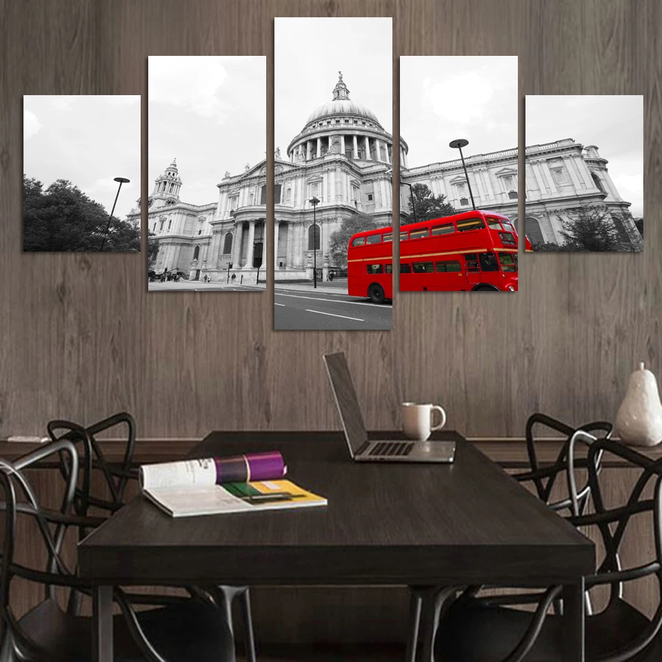 Fashion the White House and double-decker bus Canvas Printing 5 pieces canvas Picture Print On Wall For home decoration F126 | Дом и сад