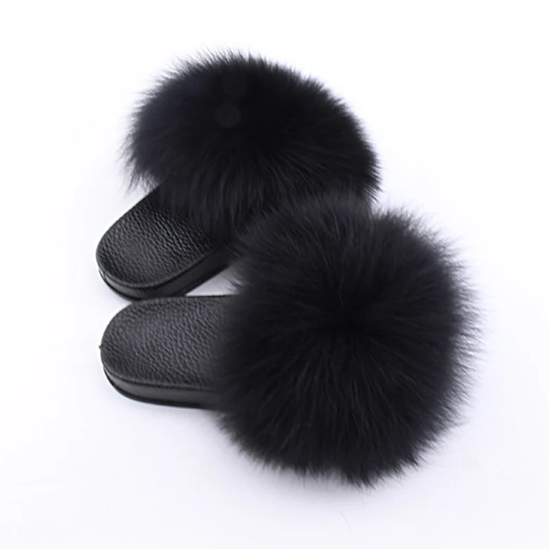 

Kids Real Fox Hair Slippers 2019 Casual Plush Furry Real Fur Slippers Boys Slides Summer Shoes Girls Flip Flops Child Sandals
