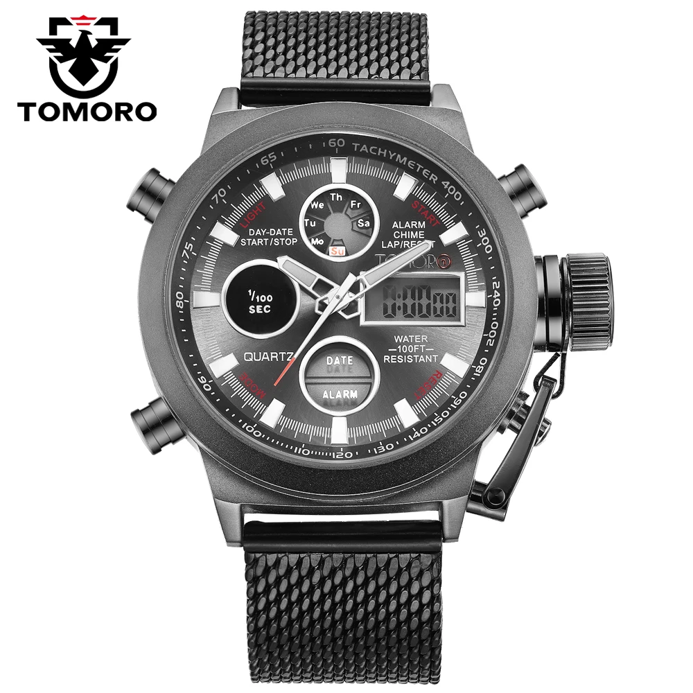 TOMOROBrandHotFashionLEDSportsMensQuartzDigitalClockWatchesManMilaneseStrap