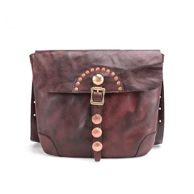 

women treo rivet small genuine leather crossbody bag female vintage brown one shoulder messenger bag unisex mini bag