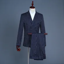Мужской тонкий костюм из 3 предметов в полоску Блейзер хост шоу куртка пальто и брюки и жилет#3N19# F