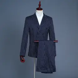 Новый мужской тонкий костюм из 3 предметов в полоску Блейзер хост шоу куртка пальто и брюки и жилет #3N19 # F