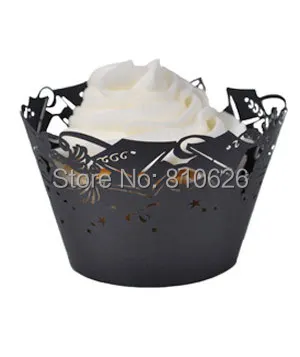 

(12pcs/lot) Free shipping black Doctor Hat laser cut Lace cupcake wrapper cup cake wrap for graduation birthday party