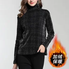 Бархатные клетчатые базовые плотные топы, футболка зима плюс размер женский теплый пуловер с длинными рукавами Осень универсальные Бархатные Топы XL 5XL