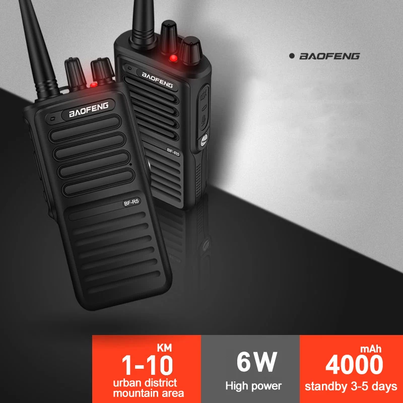 New Baofeng BF-R5 Professional Walkie Talkie 6W Power Portable Ham Two Way Radio UHF 400-480MHz PTT For Hunting 2PCS New Baofeng BF-R5 Professional Walkie Talkie 6W Power Portable Ham Two Way Radio UHF 400-480MHz PTT For Hunting 2PCS