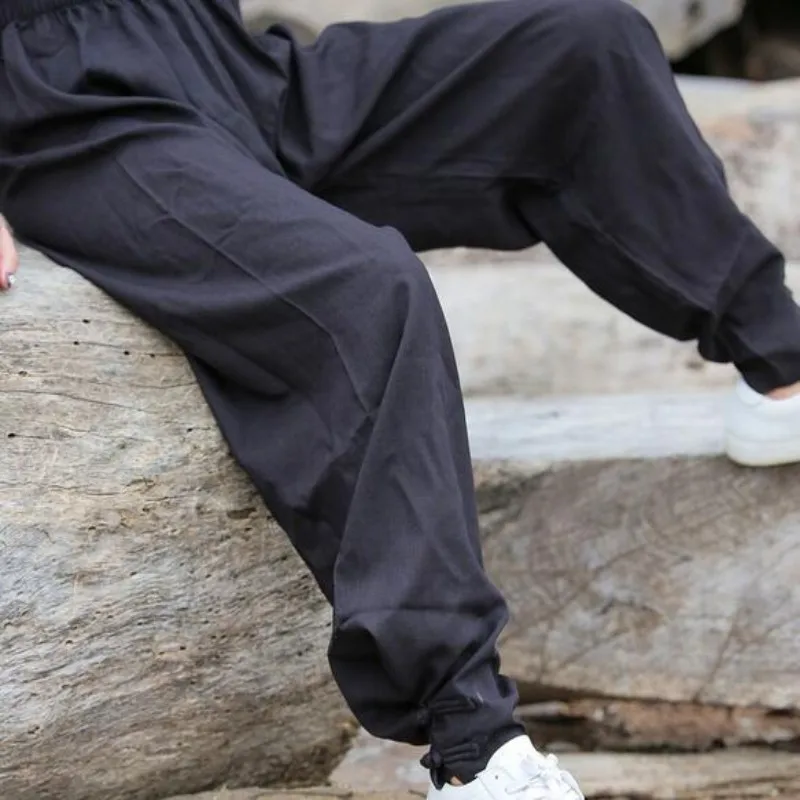 Высококачественные хлопковые льняные спортивные брюки для женщин, китайский стиль, Йога, боевые искусства, кунг-фу, штаны для женщин, одноцветные, удобные