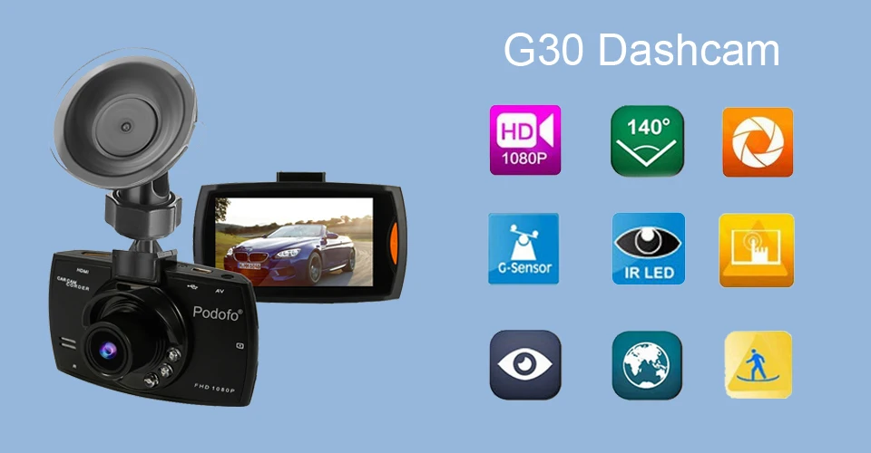 Podofo Автомобильный видеорегистратор G30 Dash камера 1080P Full HD Dash Cam видео регистратор ночная версия g-сенсор Вождение dvr рекордер