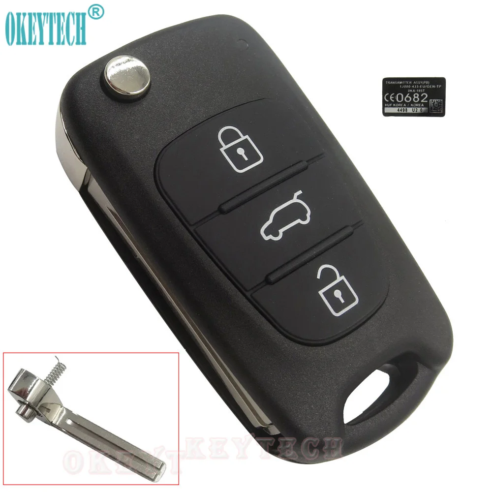 OkeyTech Remote Flip Key Shell 3 Buttons For Hyundai Avante I30 IX35 For Kia K2 K5 Sorento Sportage Uncut Blade Blank Case Cover