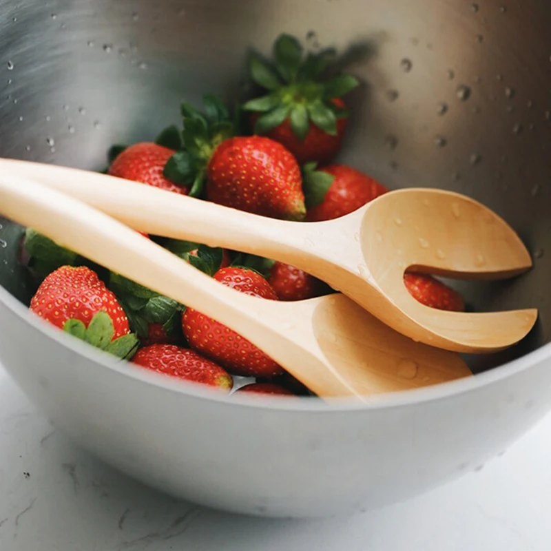 2pcs Large Wooden Spoons Kitchen Salad Mixing Serving Spoon Fork Cutlery Set Food Salad Servers Wooden Utensils Cooking Tool (3)