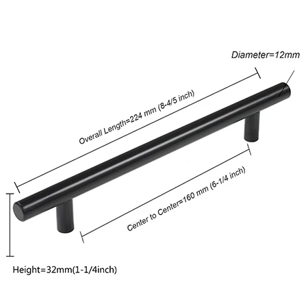 Probrico, 20 шт, черные ручки для шкафа, круглая трубка, мебельный ящик, тянет, диаметр 12 мм, кухонная ручка, отверстие, центр 50 мм~ 256 мм