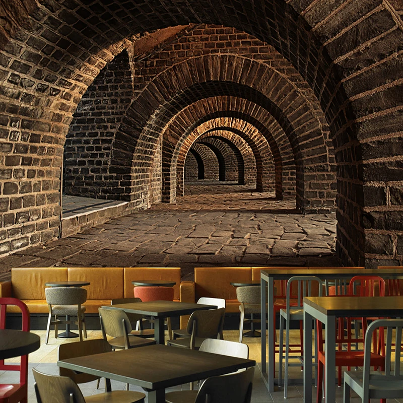 Пользовательские 3D Настенные обои креативные расширенные пространства кирпичная стена туннель Бар Ресторан личность настенная живопись нетканые обои