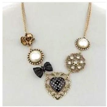

Princess sweet lolita jewelry Gotic Vintage sexy black goths necklace bow pearl crystal flower rose royal bronze dear gem XL002