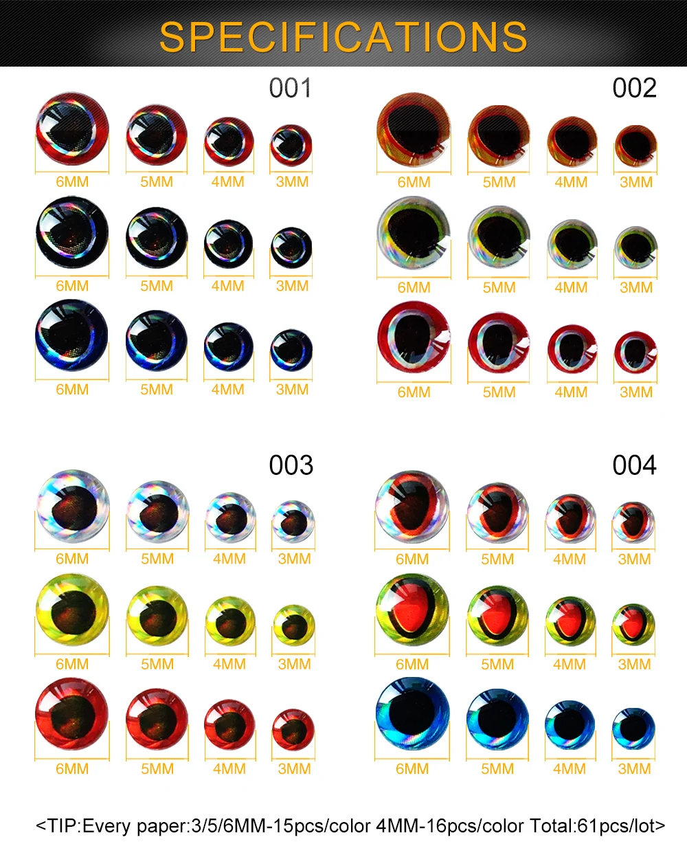Новое поступление 3D реалистичные лазерные рыбные глаза разного размера 4 Размер 61 шт/партия