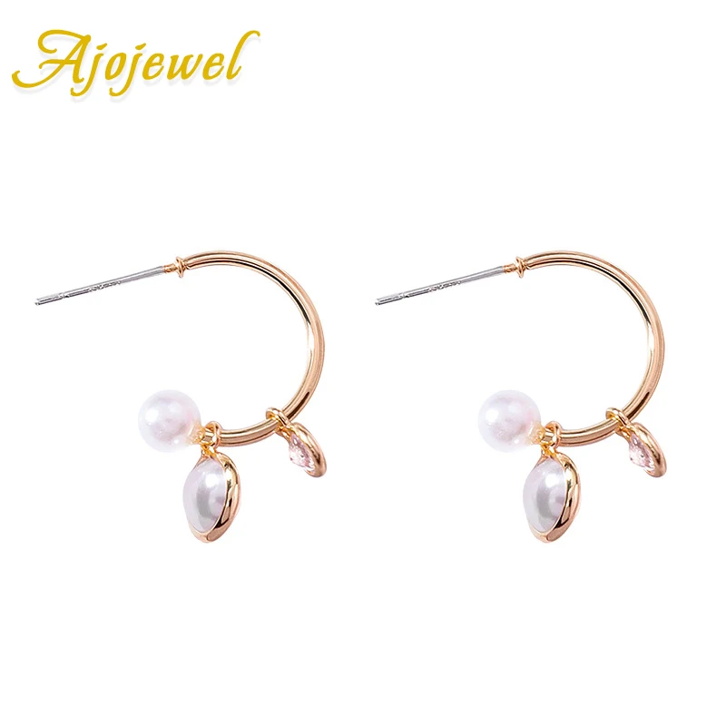 

Ajojewel Trendy Half Circle Hoop Earrings With Simulated Pearl Womens Earrings Small 2019 Bijoux