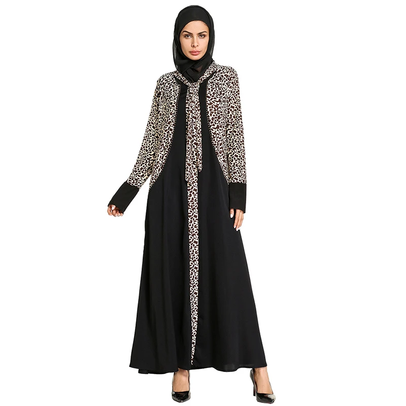 Платье кимоно женское длинное с леопардовым принтом и бриллиантами|muslim abaya|abaya