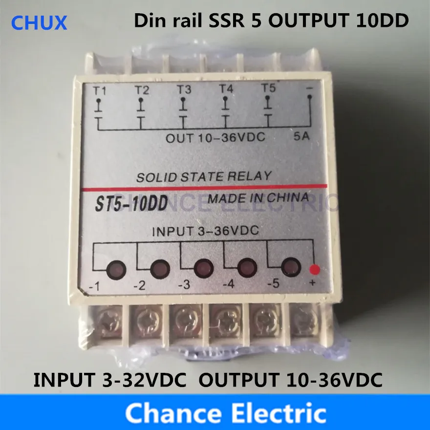 

10DD 5 Channel Din Rail SSR Quintuplicate Five Input Output 24VDC Single Phase DC to DC 10A Solid State Relay PLC Module
