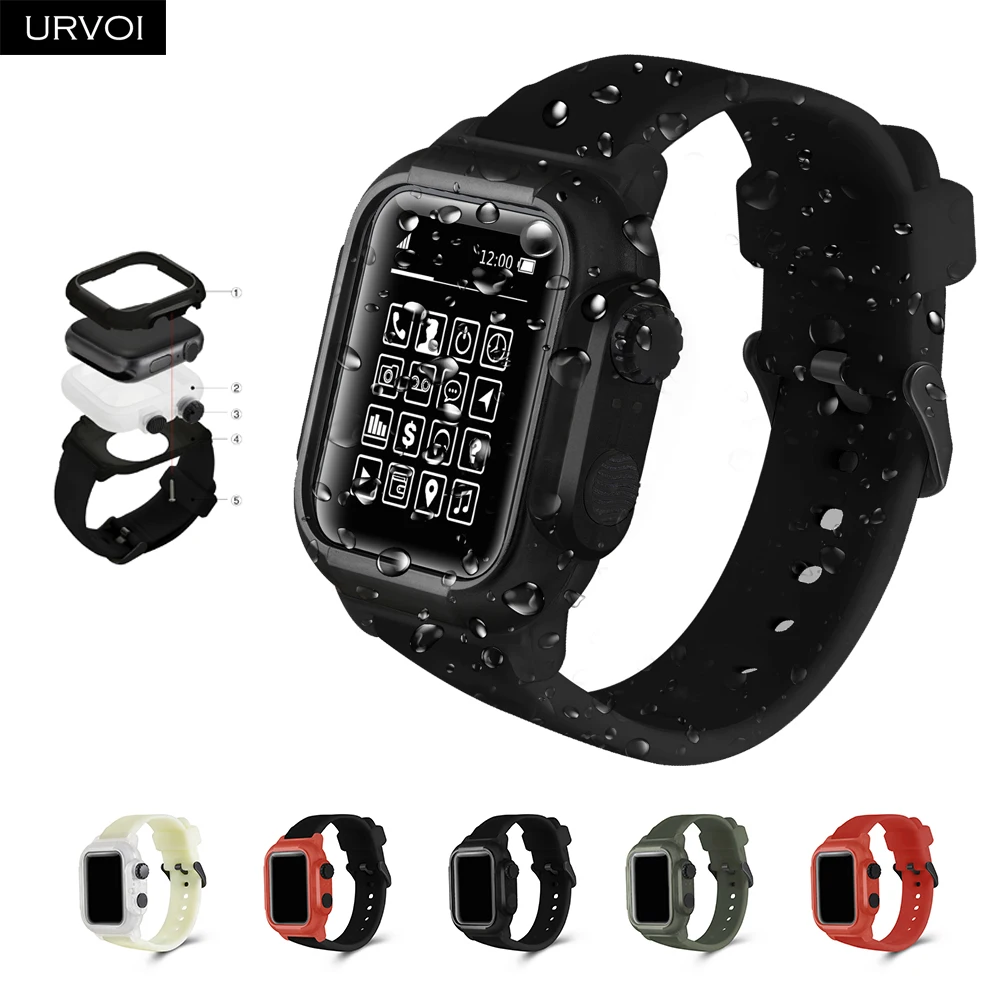 

URVOI full case band for Apple Watch series 4 3 2 Silicone strap with cover for iWatch waterproof soft tight fit antishock 44mm