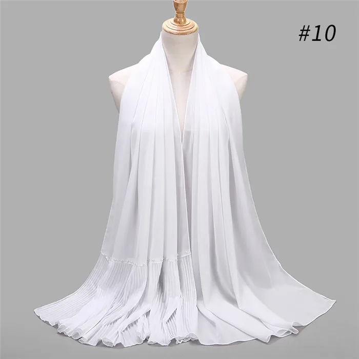 with pearl color10 Длинный шарф в стиле пэчворк, популярный шифоновый шарф с пузырьками, хиджаб с жемчужной складкой, шарф с швом, мусульманские шарфы - Цвет: with pearl color10