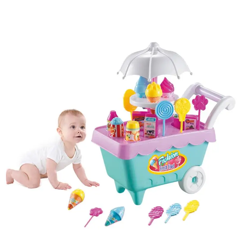 19 PCS Per Set Children's Candy Cart Manual Ice Cream Cart Electric Music Game Toy DIY Toy Baby Play House Shopping Toy Gift