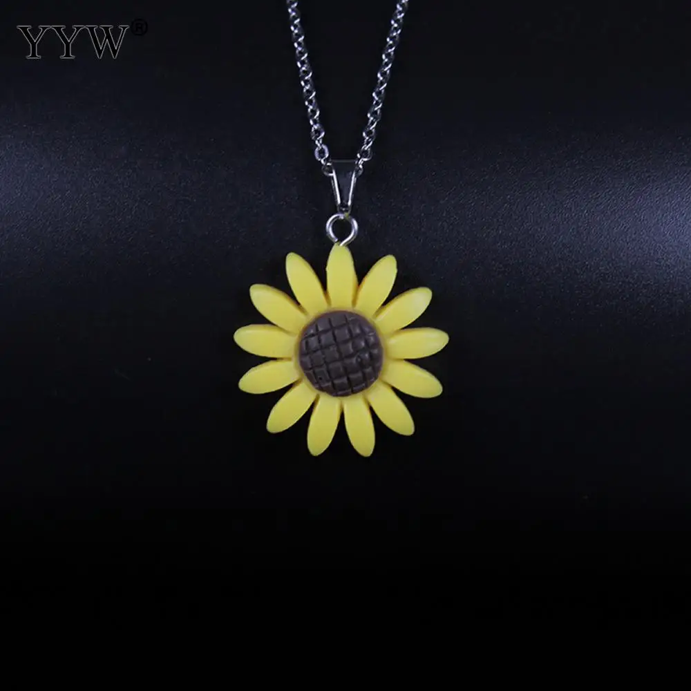 Collar de girasol para mujer, colgante de silicona con flor, cadena de  acero inoxidable, joyería llamativa - AliExpress