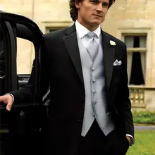 Черный Мандарин нагрудные Best Man Женихи Для мужчин Нарядные Костюмы для свадьбы Пром форма Жених Для мужчин Костюмы(куртка+ Брюки для девочек+ жилет+ галстук