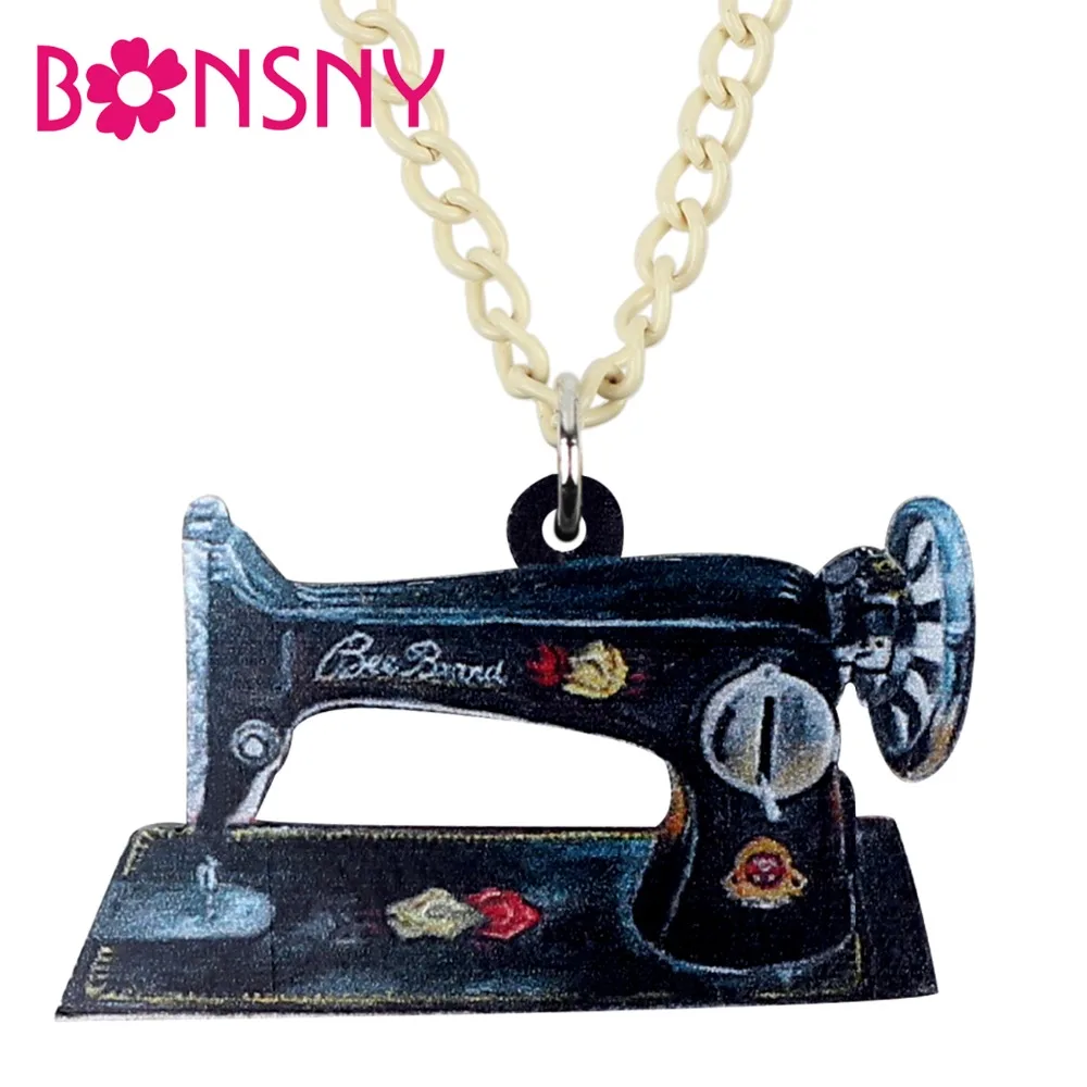 

Bonsny Statement Acrylic Sewing Machine Necklace Pendant Chain Choker Unique Vintage Jewelry For Women Girl Gift Wholesale