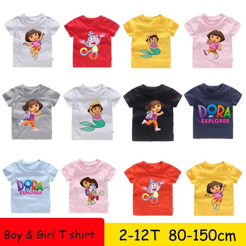 От 2 до 12 лет, новая летняя футболка Забавная детская футболка с рисунком Доры Милая Толстовка для детей